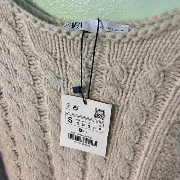 Zara Ivory Pullover Sweater Woven Textures. NWT! S. - Picture 5 of 15
